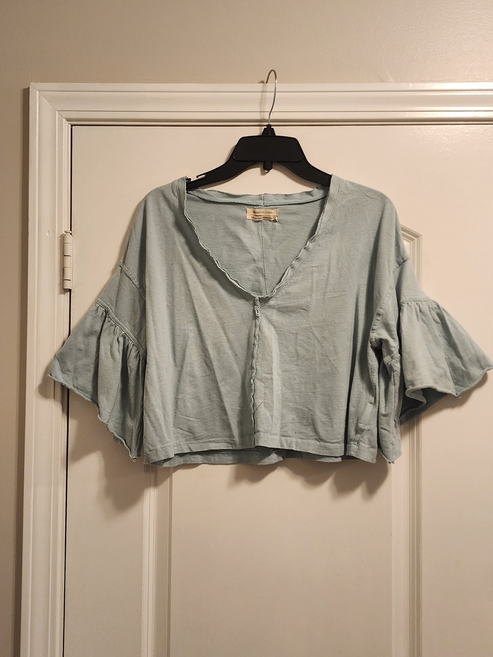 Urban Outfitters Light Gteen Flutter Sleeve Cropped Top Boho Summer Sz S/P